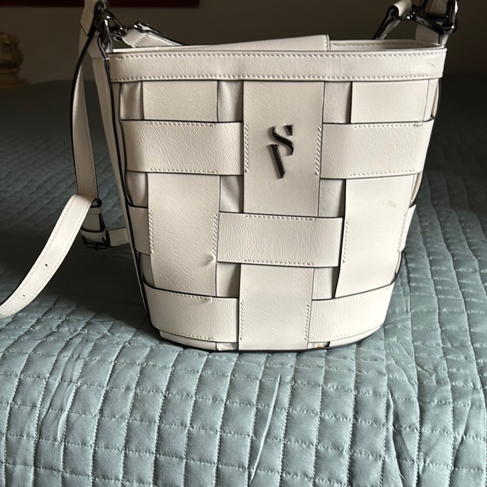 White Woven Leather Bucket Bag